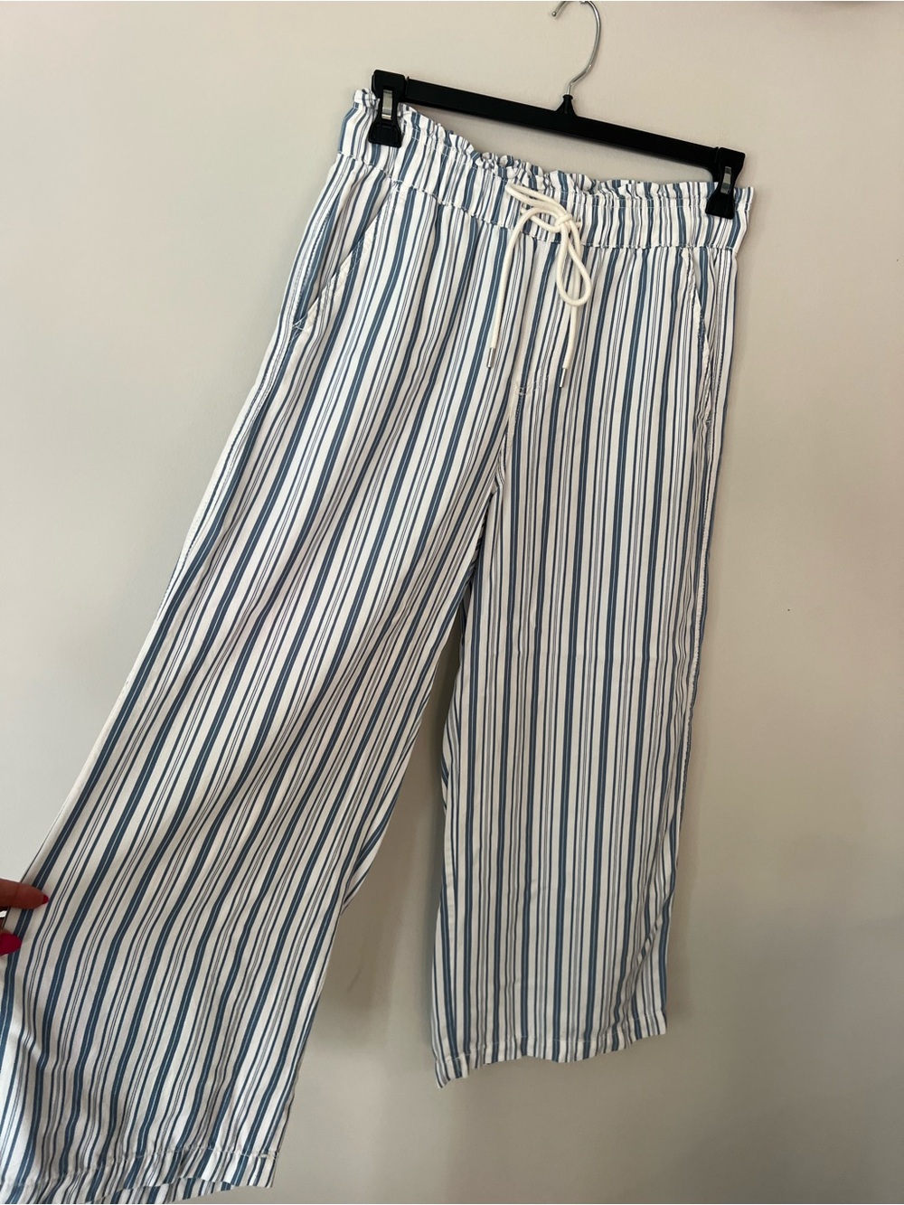 Loft Striped Wide-Leg Drawstring Pants - White & Blue